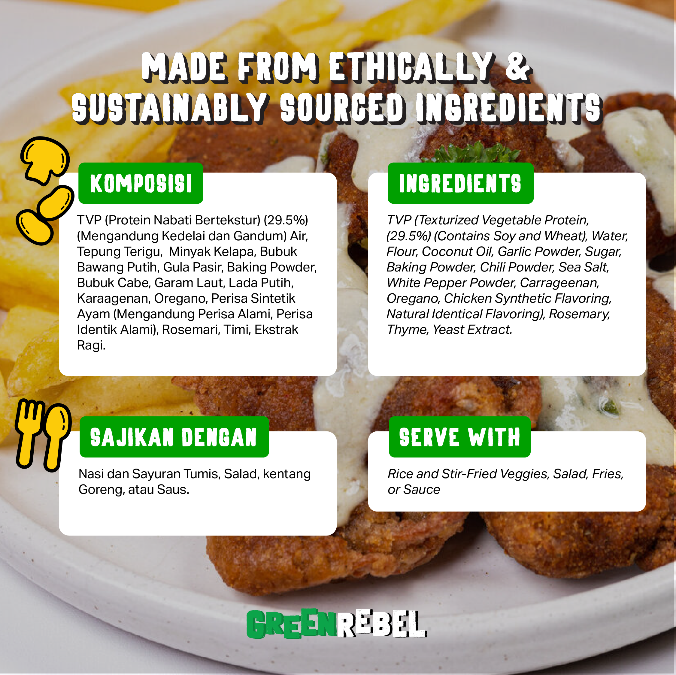 Green Rebel Ayam Goreng Krispi | Protein Nabati | Protein Rendah Lemak | 225 gr (SBY)