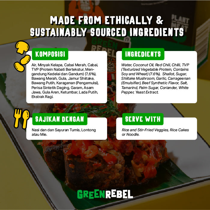 Green Rebel Dendeng Balado | Siap Makan | Lauk Sehat | Ready To Eat | 160gr (SBY)