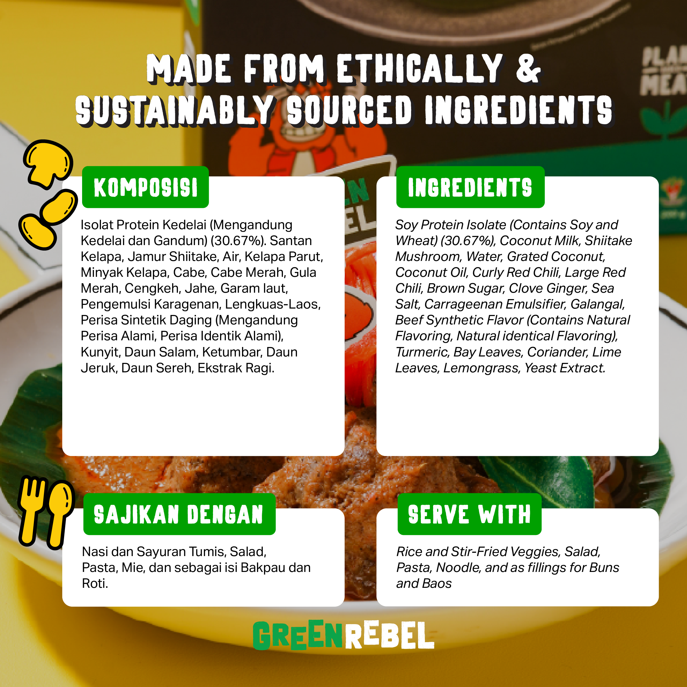 Green Rebel Rendang | Siap Masak | Protein Nabati | Protein Rendah Lemak | 200 gr