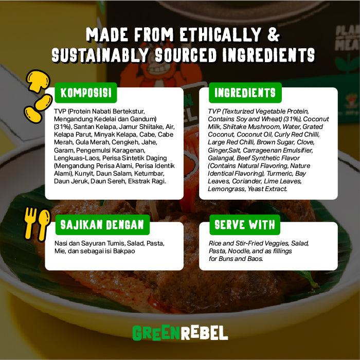 Green Rebel Rendang | Siap Makan | Lauk Sehat | Ready To Eat | 160gr (BALI)