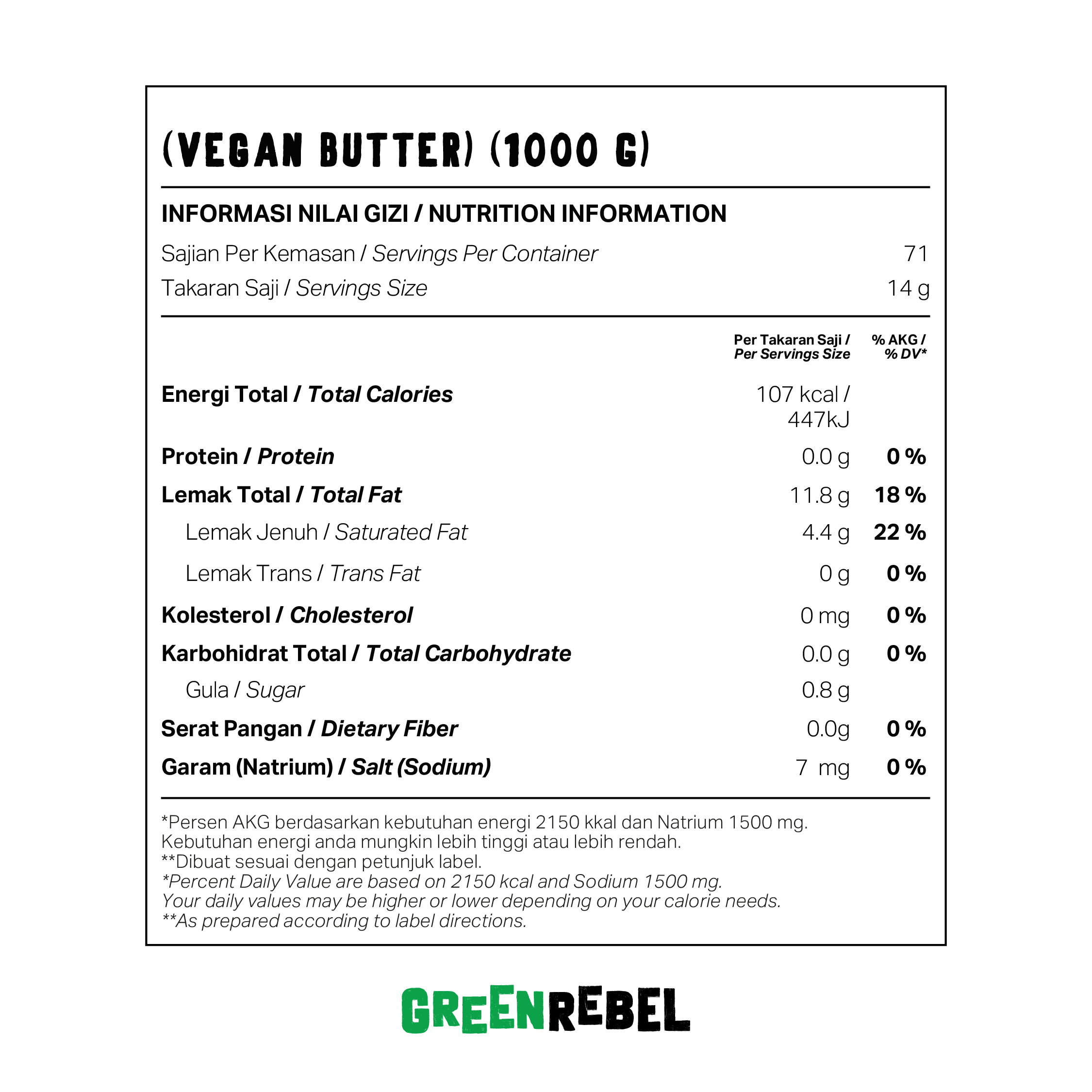 Vegan Butter | Bebas Laktosa | Dairy Free | 1 kg