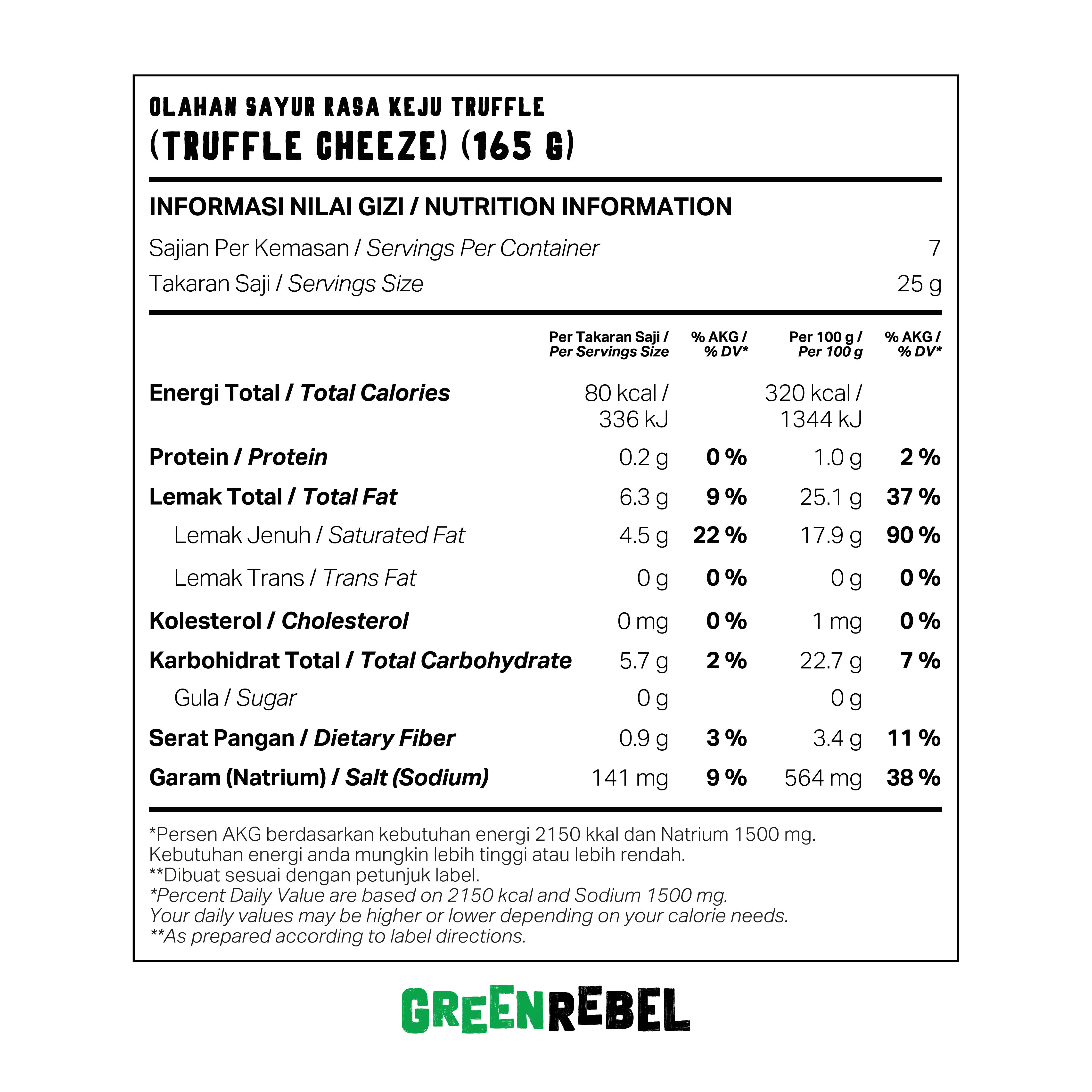 Green Rebel Truffle Cheese | Keju Truffle Nabati | Keju Nabati Truffle Rendah Kalori 165 gr