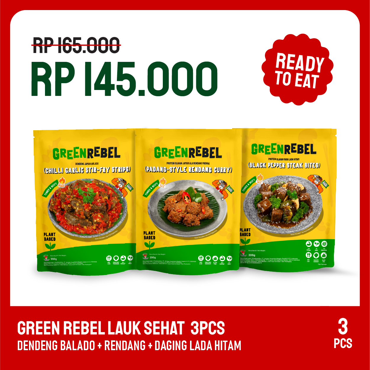 Paket Lebih Murah Green Rebel 3 Pcs - Lauk Sehat | Siap Makan | Ready To Eat