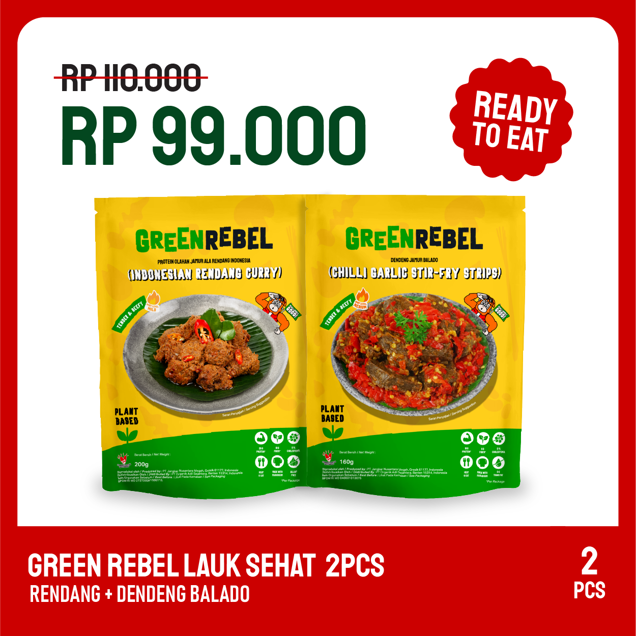 Paket Lebih Murah Green Rebel 2 Pcs - Lauk Sehat | Siap Makan | Ready To Eat
