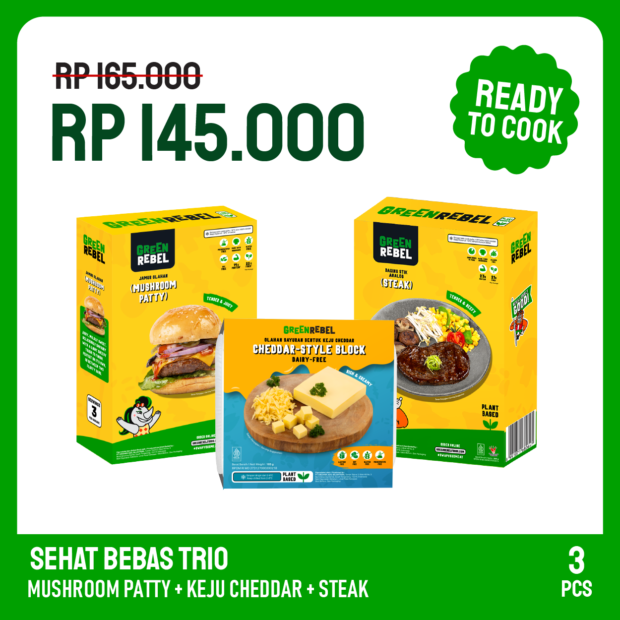 Sehat Bebas Trio | Siap Masak | Ready to Cook | Protein Nabati | Protein Rendah Lemak