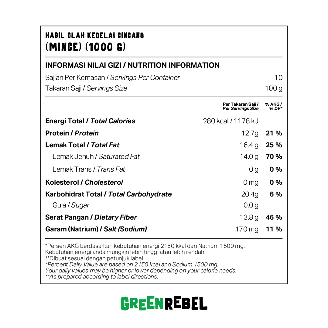 Green Rebel Mince| Daging Giling | Protein Nabati | Family Pack | Siap Masak |1 kg