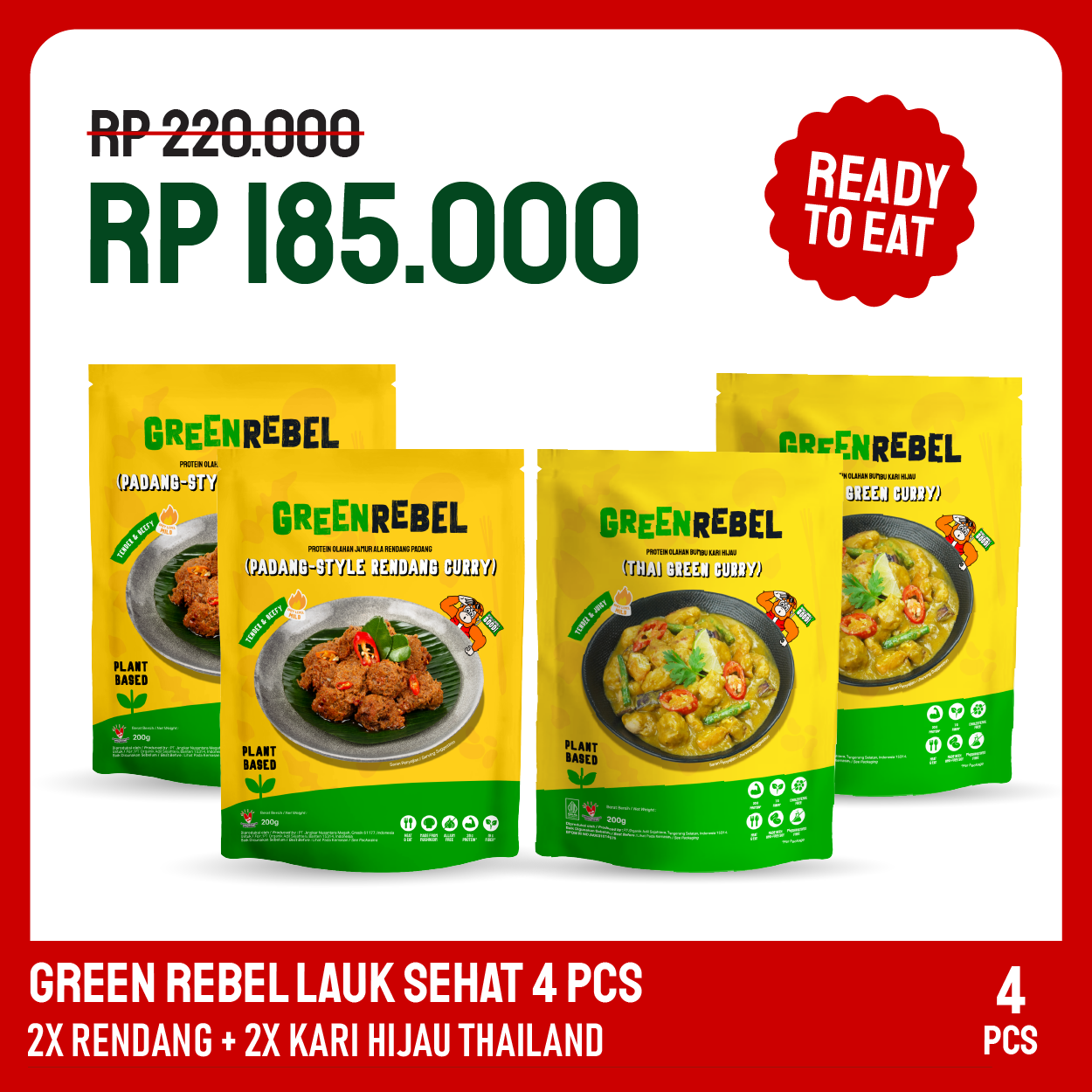 Paket Lebih Murah Green Rebel 4 Pcs – Lauk Sehat | Siap Makan | Ready To Eat