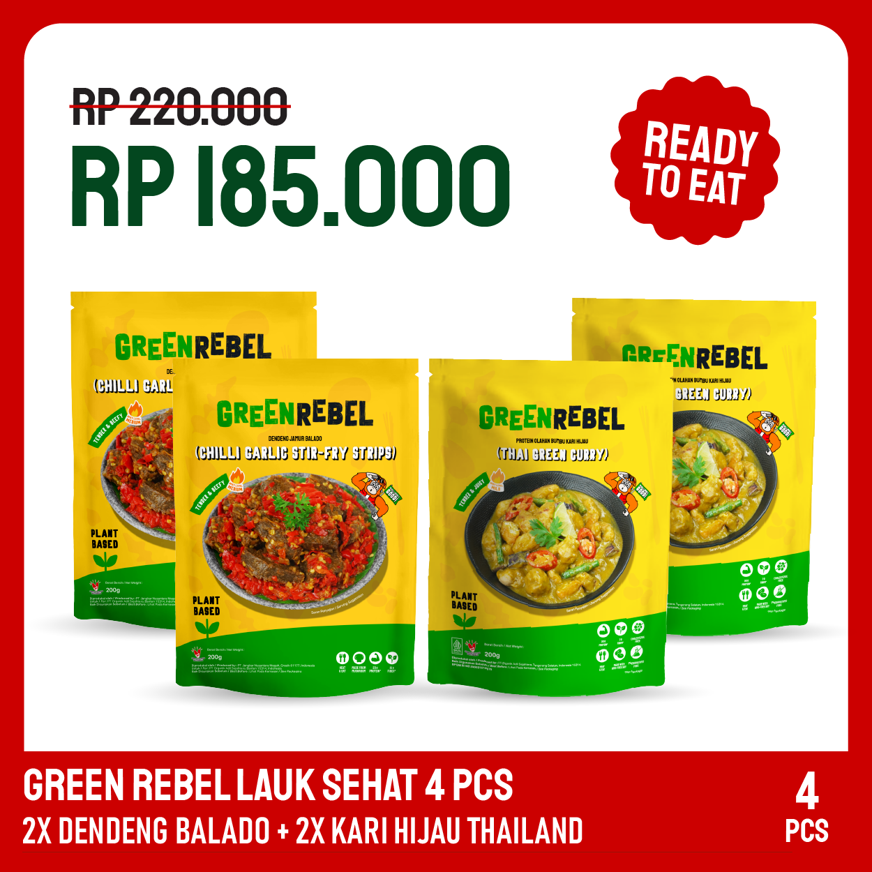 Paket Lebih Murah Green Rebel 4 Pcs – Lauk Sehat | Siap Makan | Ready To Eat