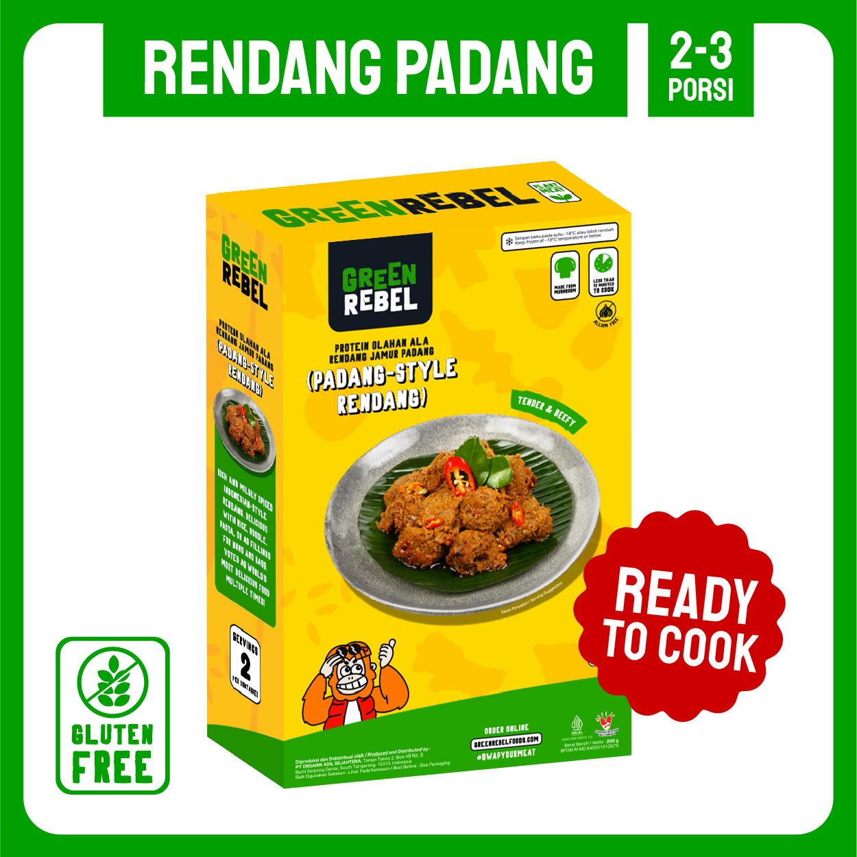 Green Rebel Rendang | Siap Masak | Protein Nabati | Protein Rendah Lemak | 200 gr