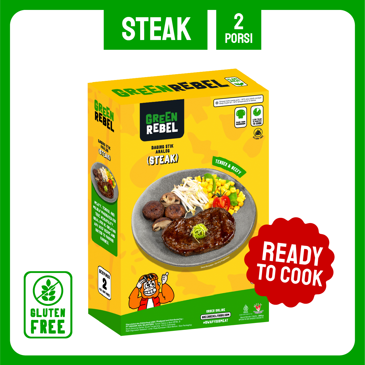 Green Rebel Steak | Protein Nabati | Protein Rendah Lemak | 200 gr
