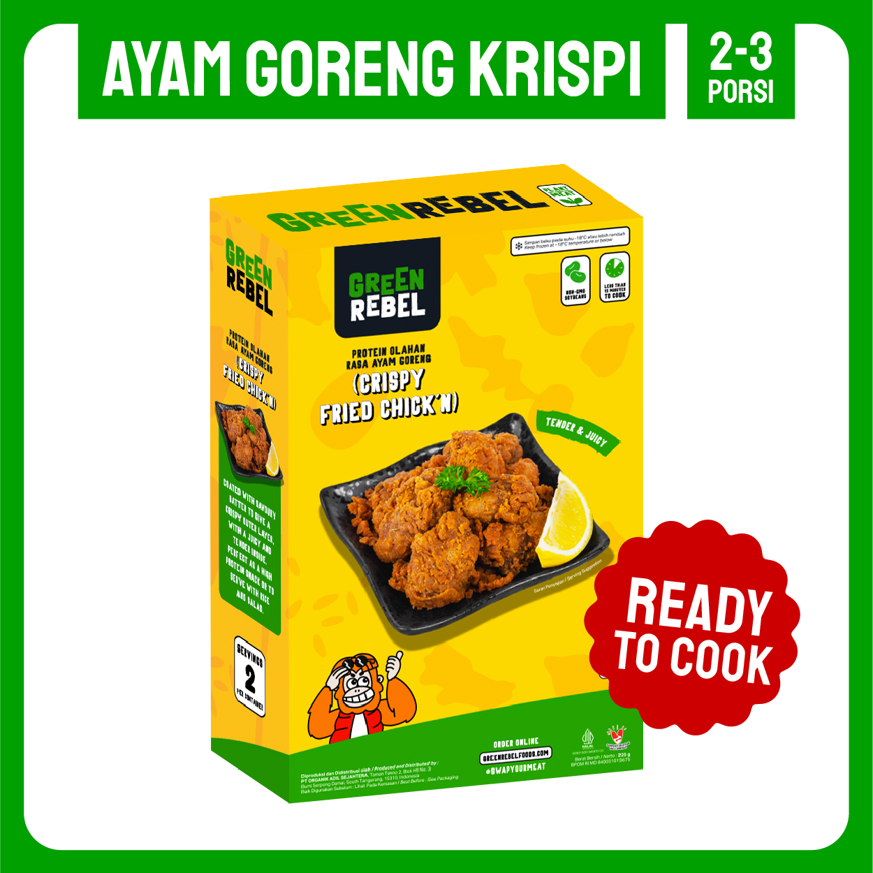 Green Rebel Ayam Goreng Krispi | Protein Nabati | Protein Rendah Lemak | 225 gr (SBY)
