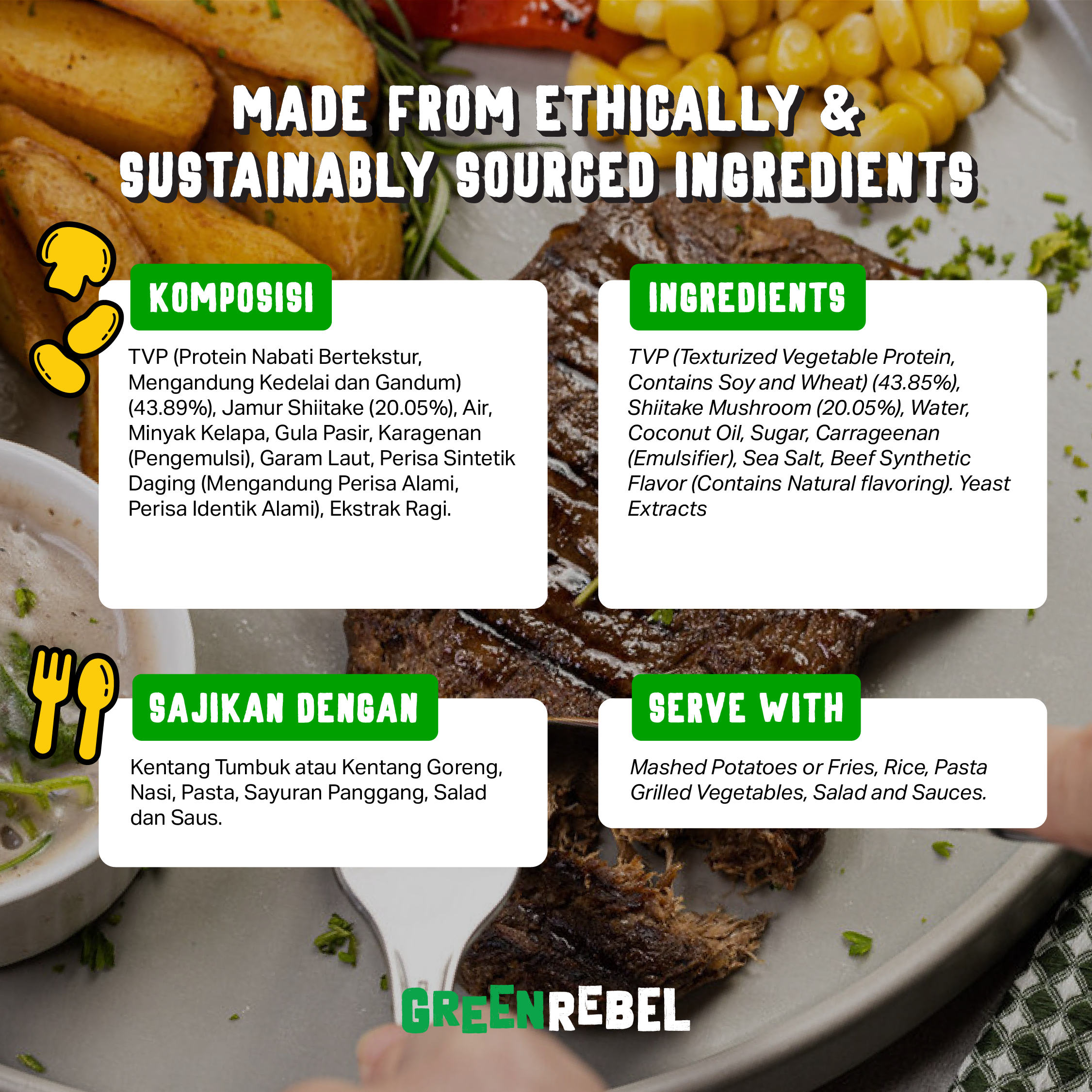 Green Rebel Steak | Protein Nabati | Protein Rendah Lemak | 200 gr