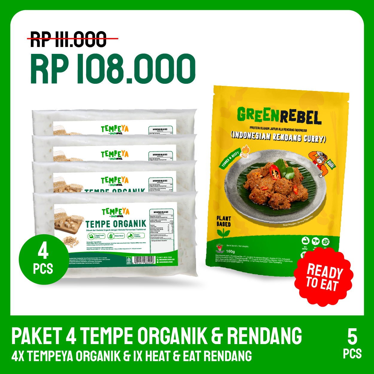 Paket Tempe Organik + Rendang