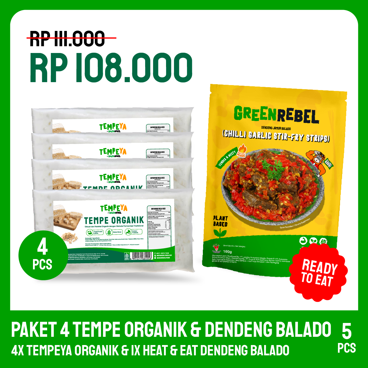Paket Tempe Organik + Dendeng Balado