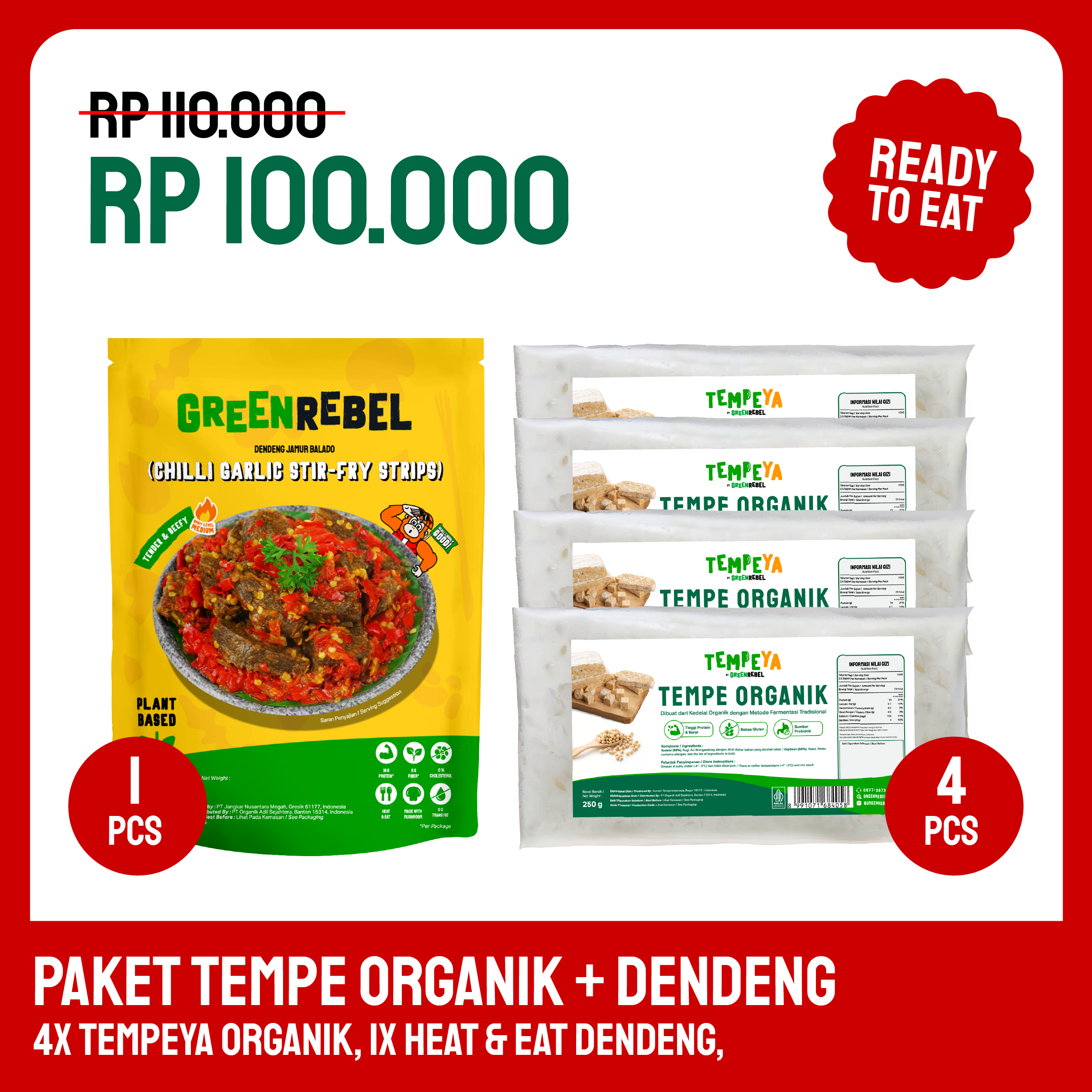 Paket Tempe Organik + Dendeng Balado
