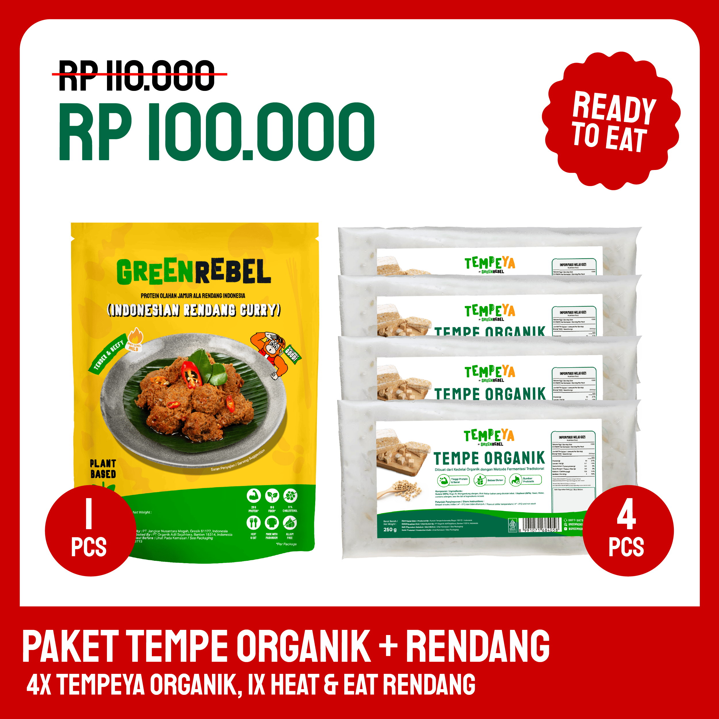 Paket Tempe Organik + Rendang