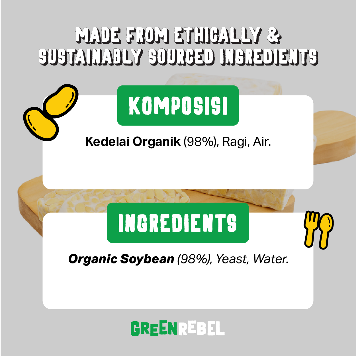 TEMPEYA Tempe Organik Non GMO | 250gr | Frozen dan Chilled