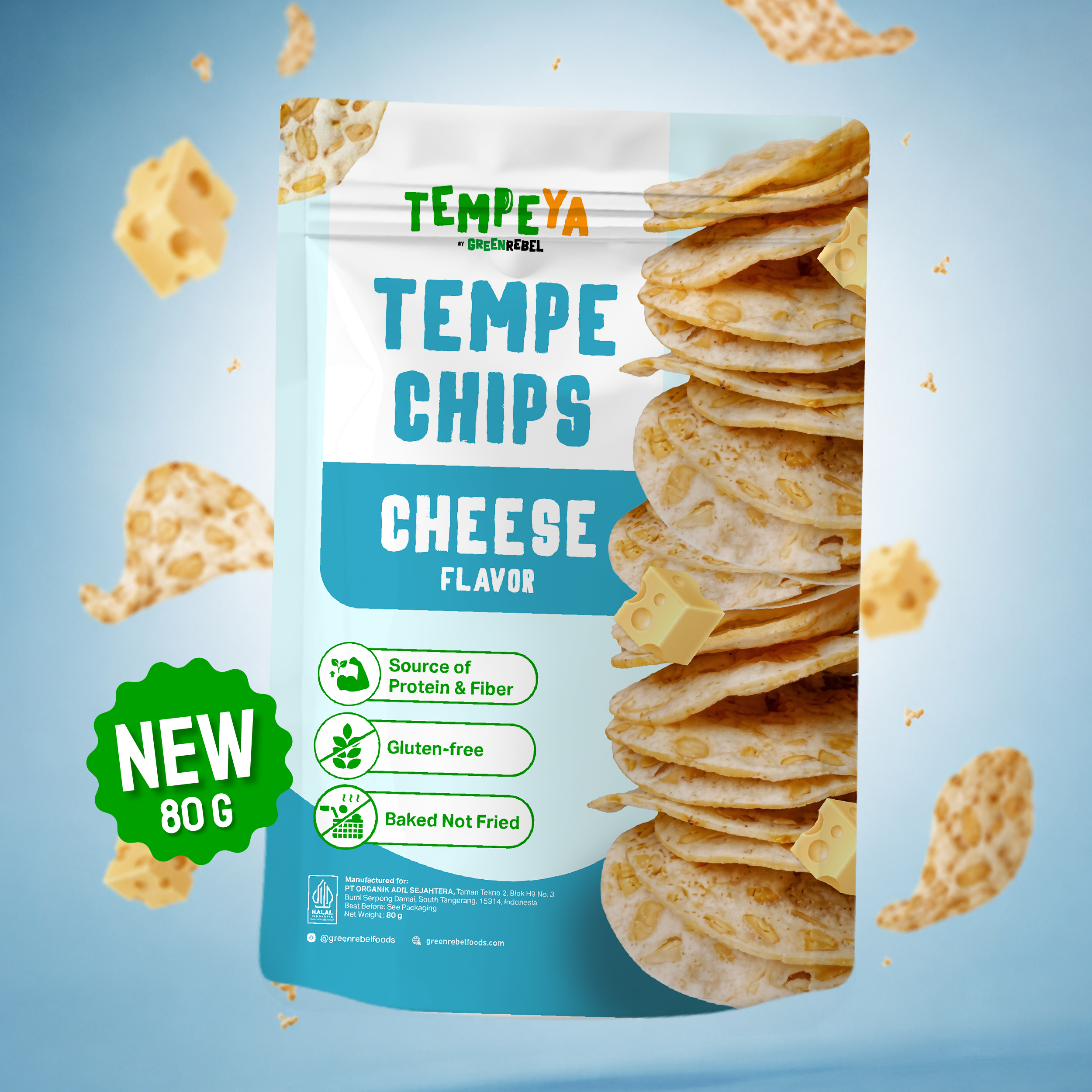 Green Rebel Tempe Chips Cheese 80g | Keripik Tempe Gluten Free | Snack Sehat Baked Tanpa Pengawet