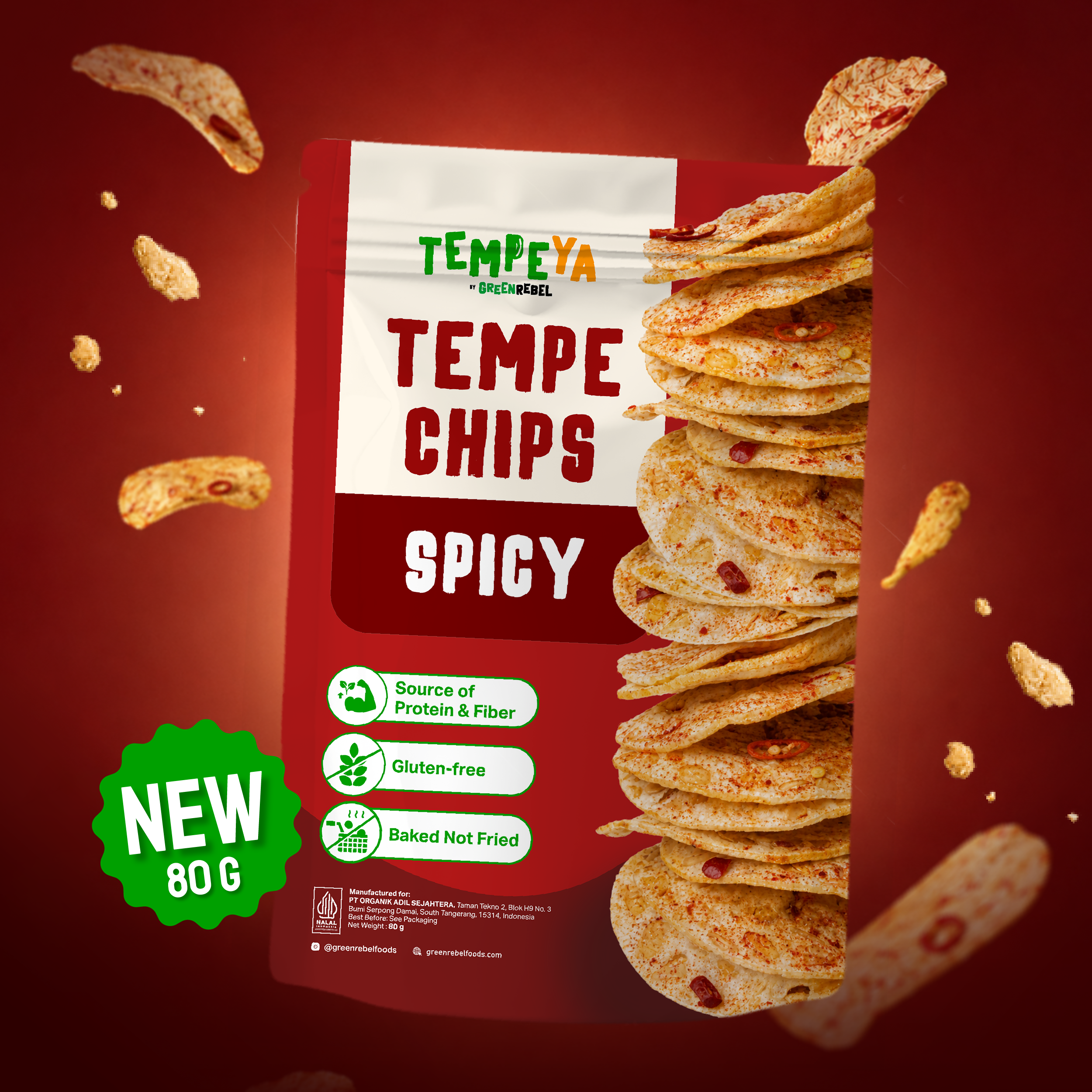 Green Rebel Tempe Chips Spicy 80g | Keripik Tempe Gluten Free | Snack Sehat Baked Tanpa Pengawet