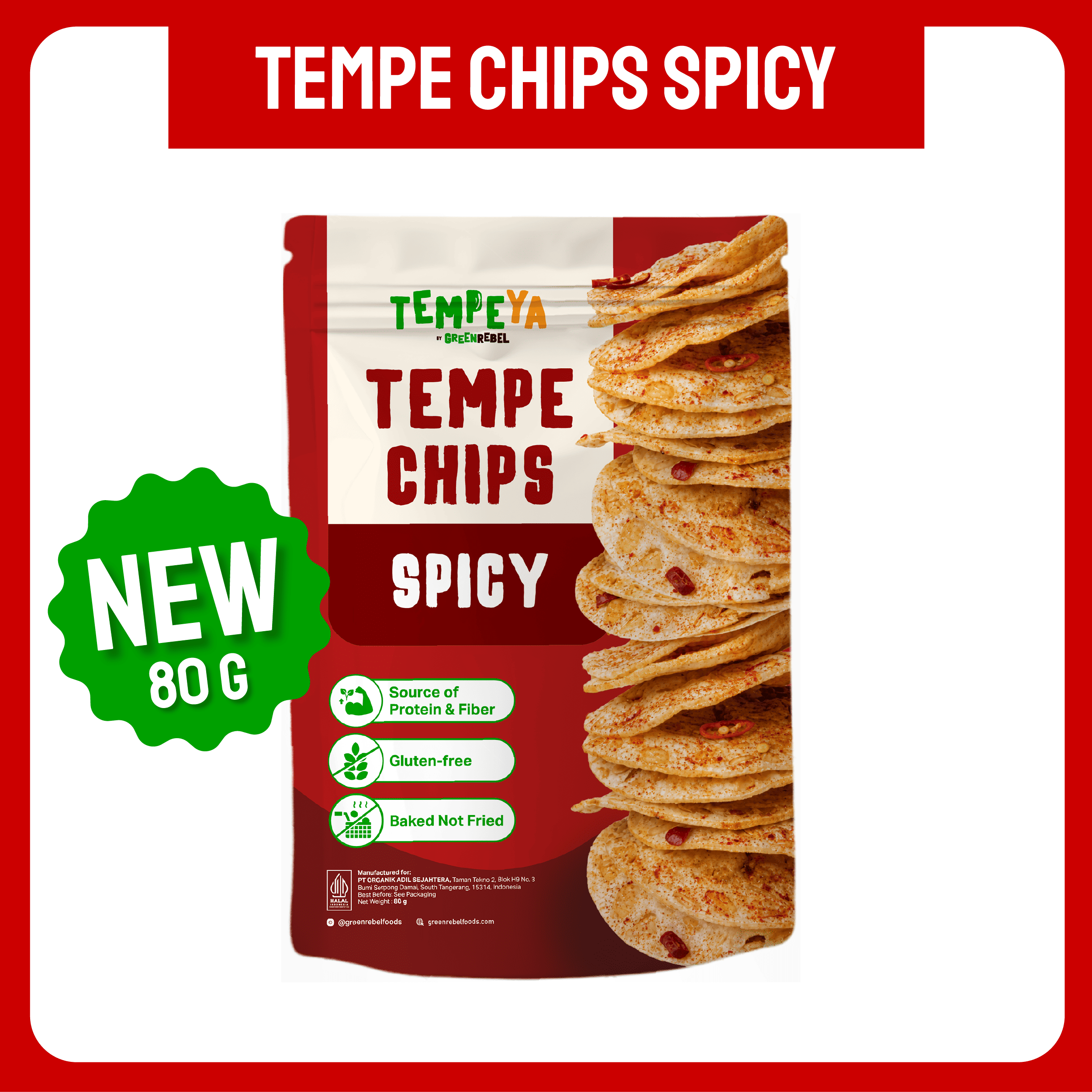 Green Rebel Tempe Chips Spicy 80g | Keripik Tempe Gluten Free | Snack Sehat Baked Tanpa Pengawet