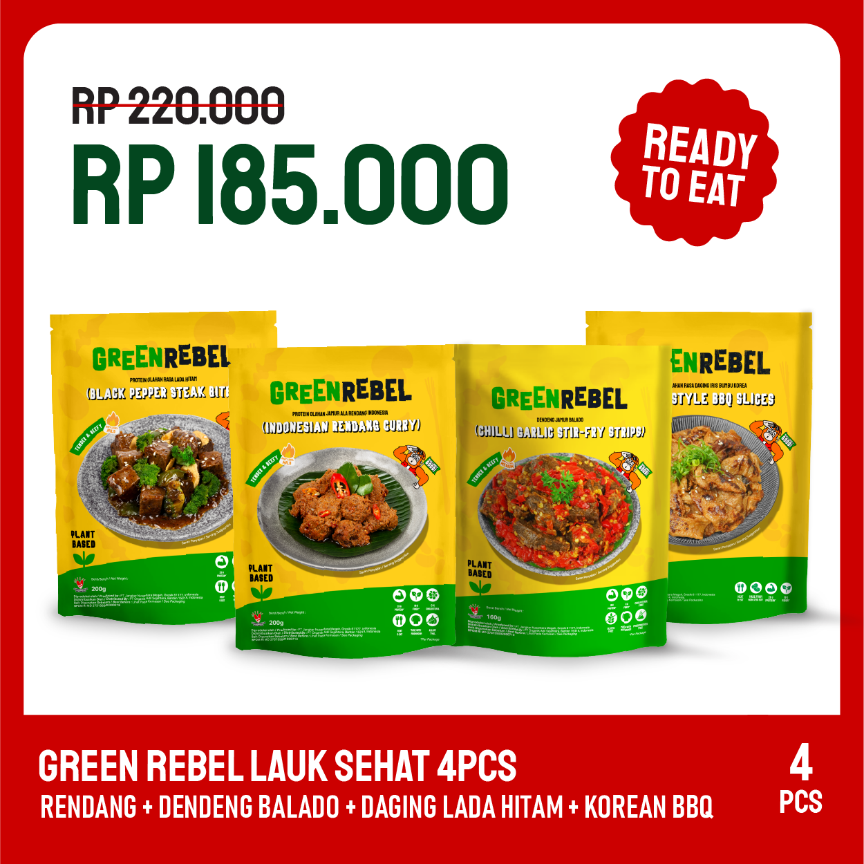 Paket Lebih Murah Green Rebel 4 Pcs – Lauk Sehat | Siap Makan | Ready To Eat