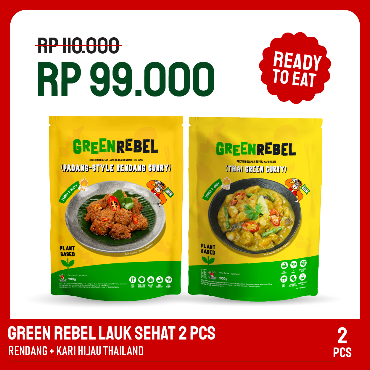 Paket Lebih Murah Green Rebel 2 Pcs - Lauk Sehat | Siap Makan | Ready To Eat