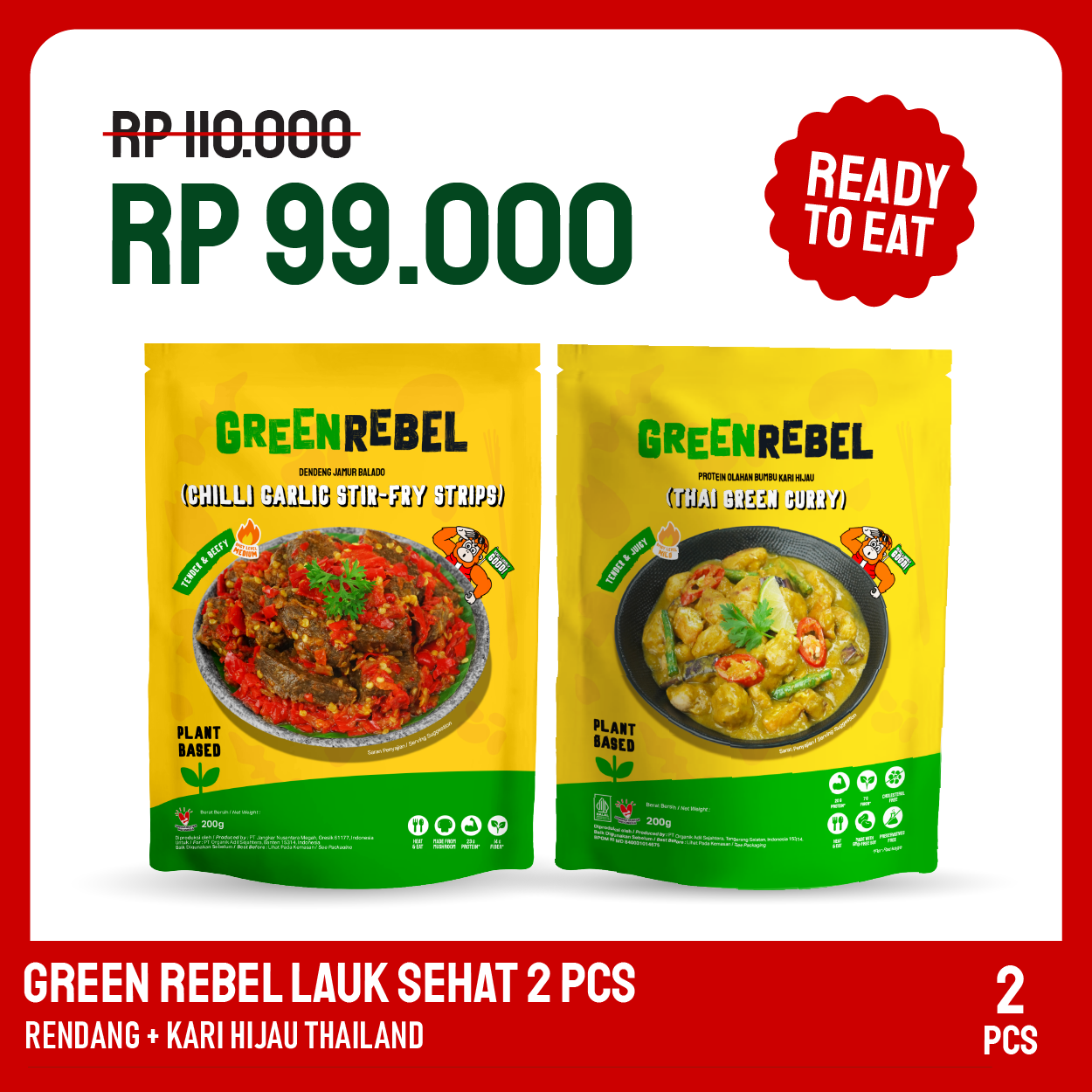 Paket Lebih Murah Green Rebel 2 Pcs - Lauk Sehat | Siap Makan | Ready To Eat