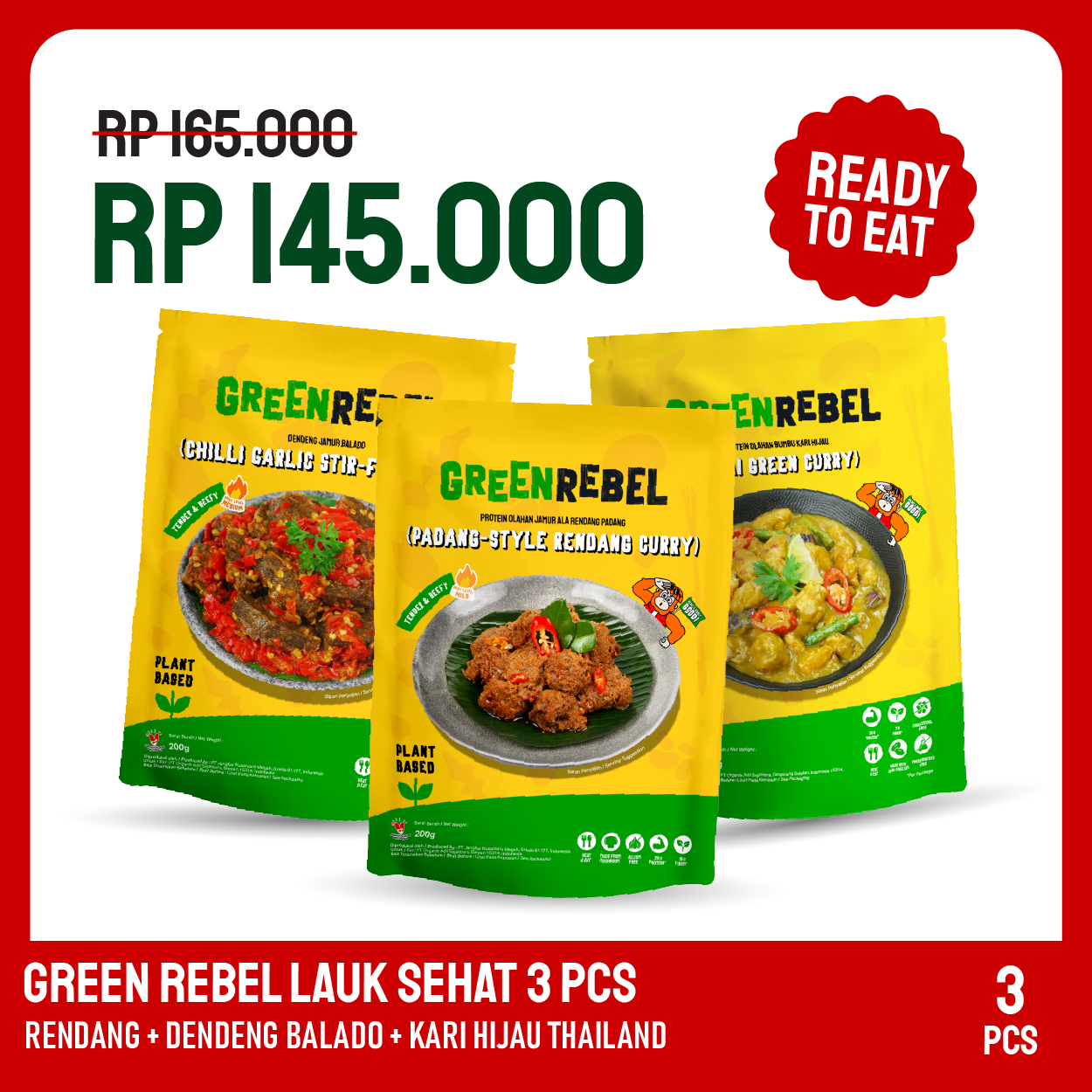 Paket Lebih Murah Green Rebel 3 Pcs - Lauk Sehat | Siap Makan | Ready To Eat