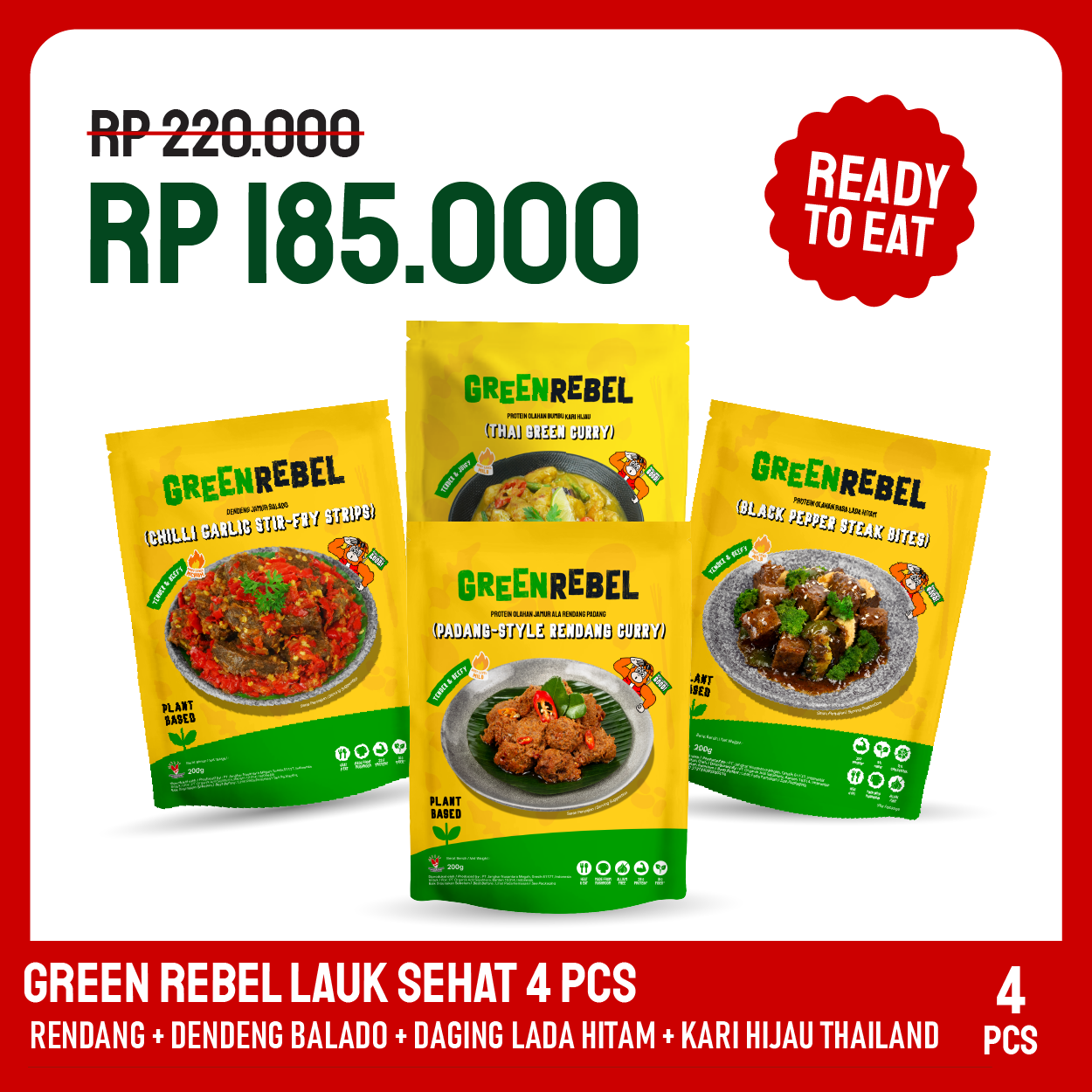 Paket Lebih Murah Green Rebel 4 Pcs – Lauk Sehat | Siap Makan | Ready To Eat