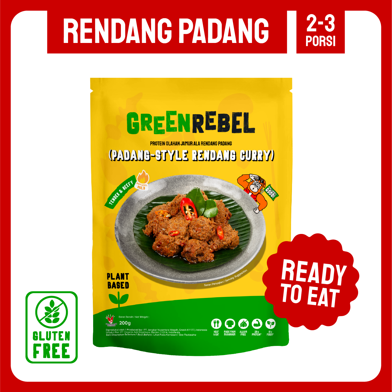 Green Rebel Rendang | Siap Makan | Lauk Sehat | Ready To Eat | 160gr (SBY)