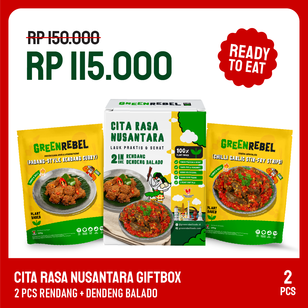 Hampers Sehat Green Rebel Cita Rasa Nusantara Gift Box - Lauk Sehat | Siap Makan | Ready To Eat