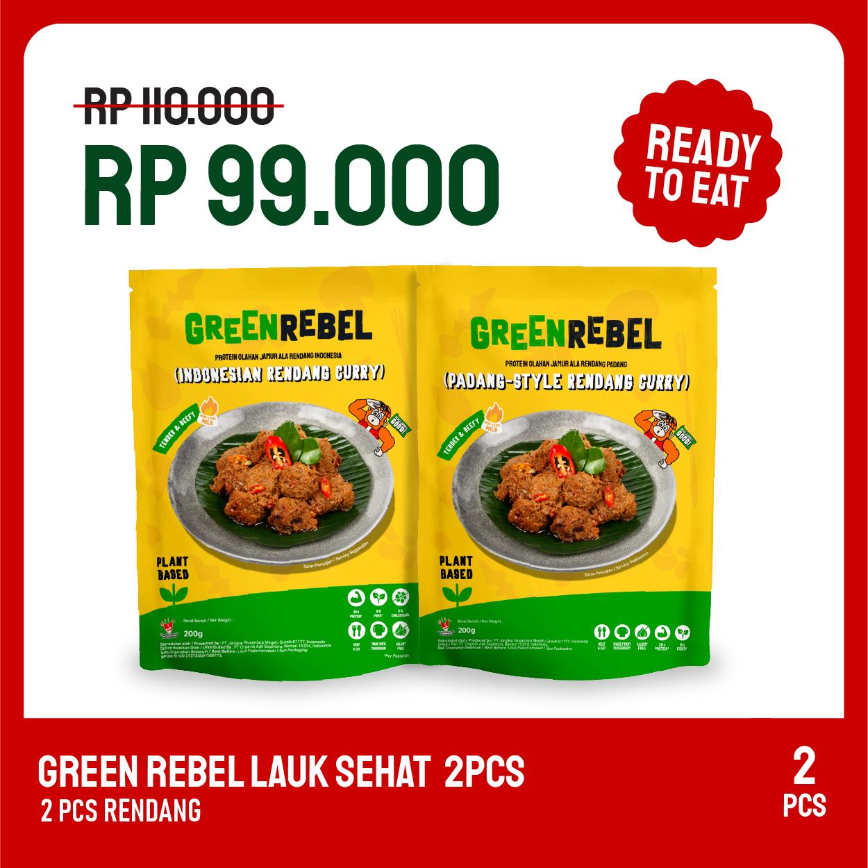 Paket Lebih Murah Green Rebel 2 Pcs - Lauk Sehat | Siap Makan | Ready To Eat