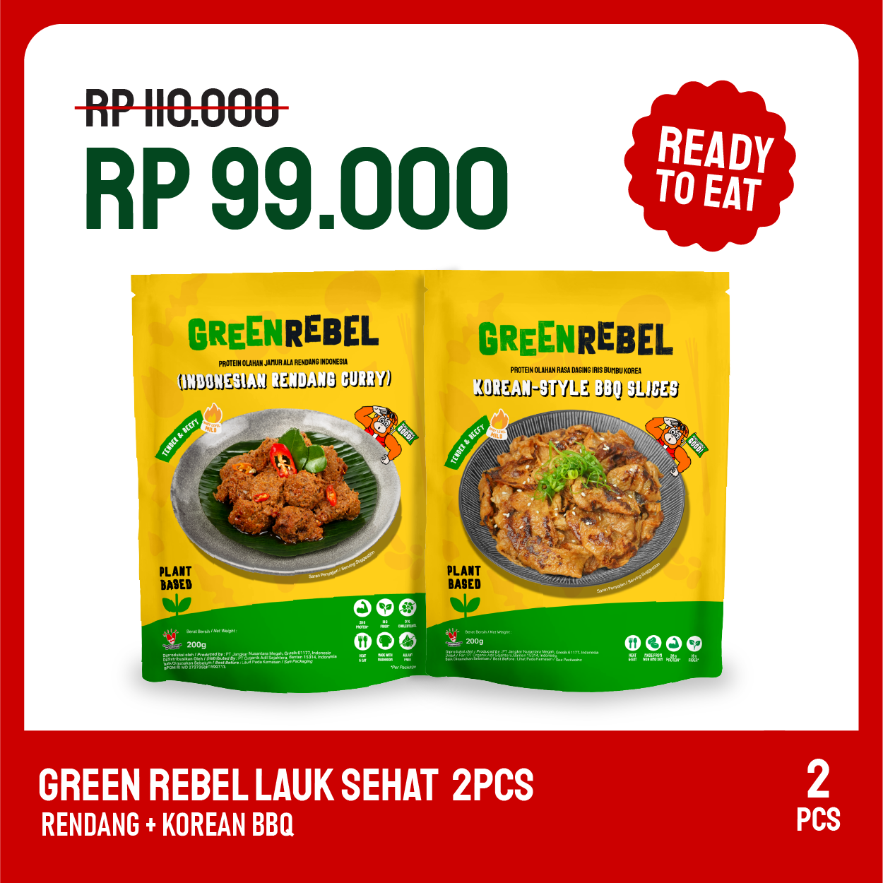 Paket Lebih Murah Green Rebel 2 Pcs - Lauk Sehat | Siap Makan | Ready To Eat
