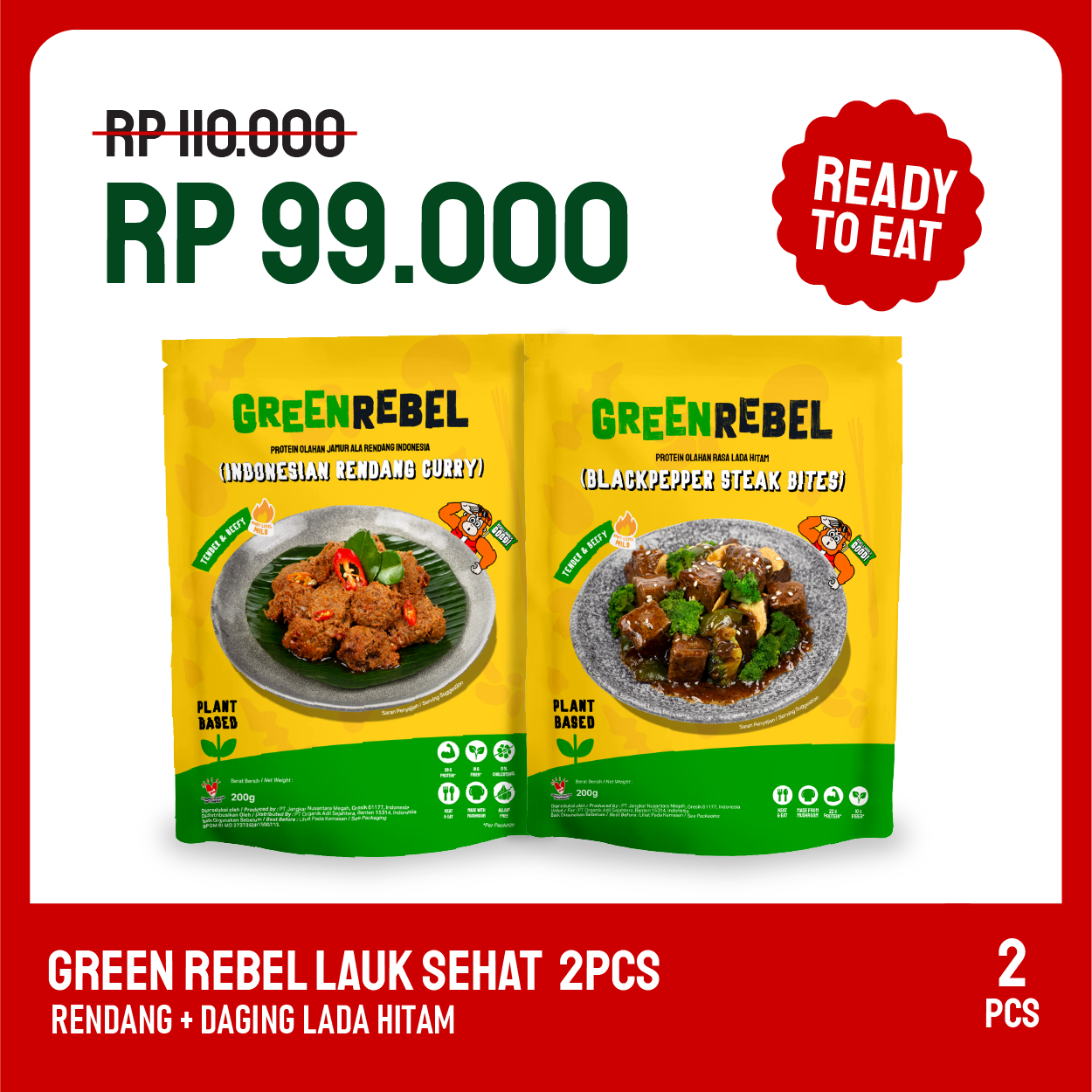 Paket Lebih Murah Green Rebel 2 Pcs - Lauk Sehat | Siap Makan | Ready To Eat