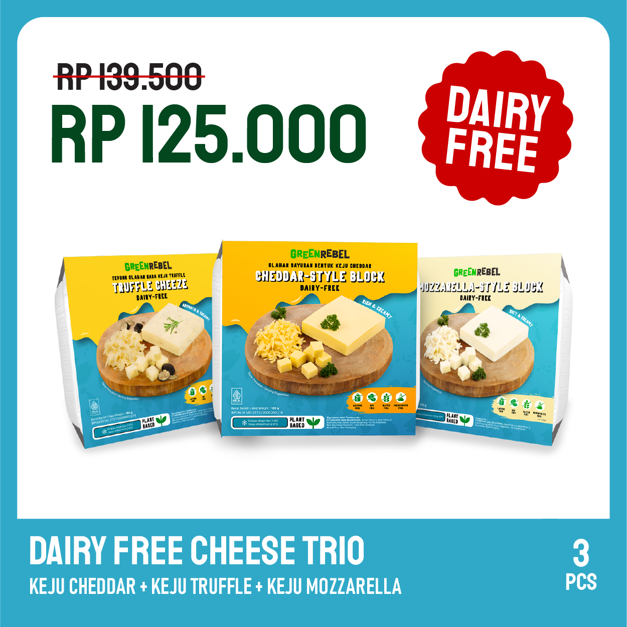 Green Rebel Dairy Free Trio | Keju Vegan | Bebas Laktosa (BALI)
