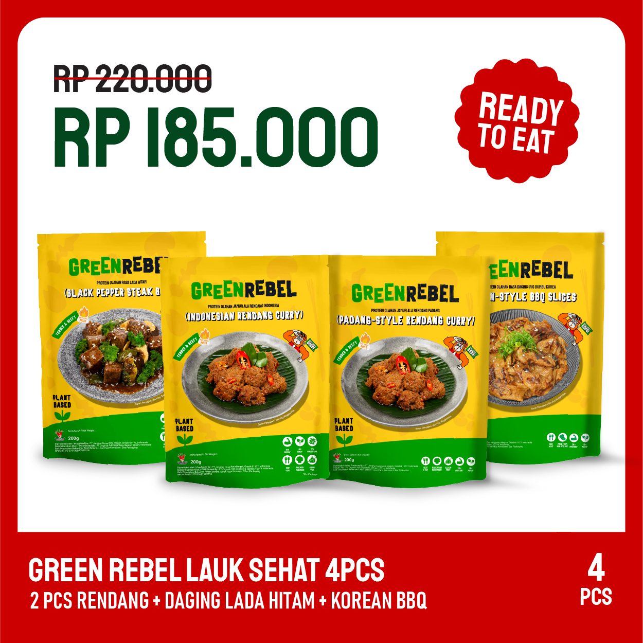 Paket Lebih Murah Green Rebel 4 Pcs – Lauk Sehat | Siap Makan | Ready To Eat