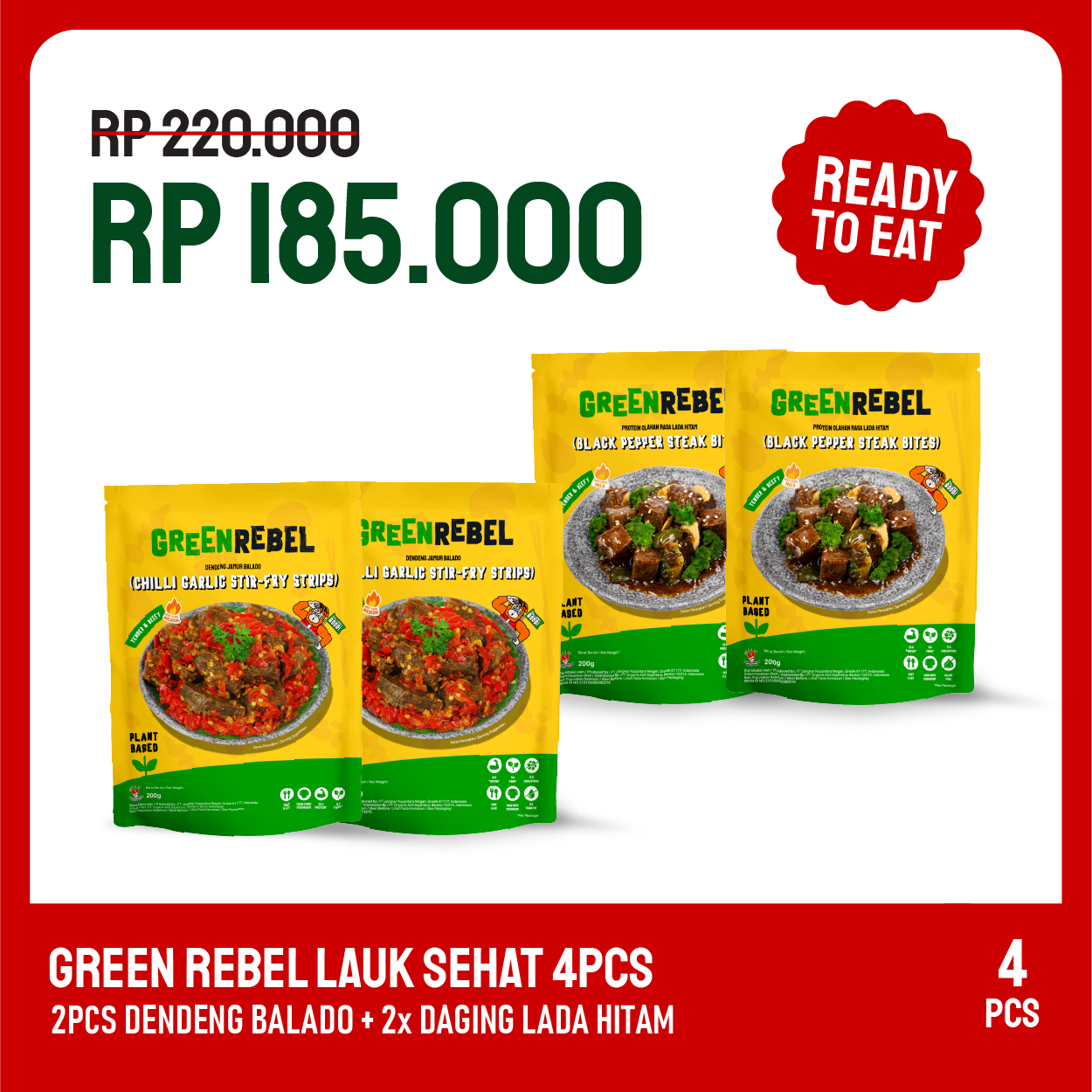 Paket Lebih Murah Green Rebel 4 Pcs – Lauk Sehat | Siap Makan | Ready To Eat