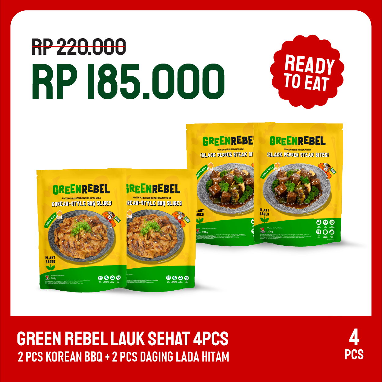 Paket Lebih Murah Green Rebel 4 Pcs – Lauk Sehat | Siap Makan | Ready To Eat