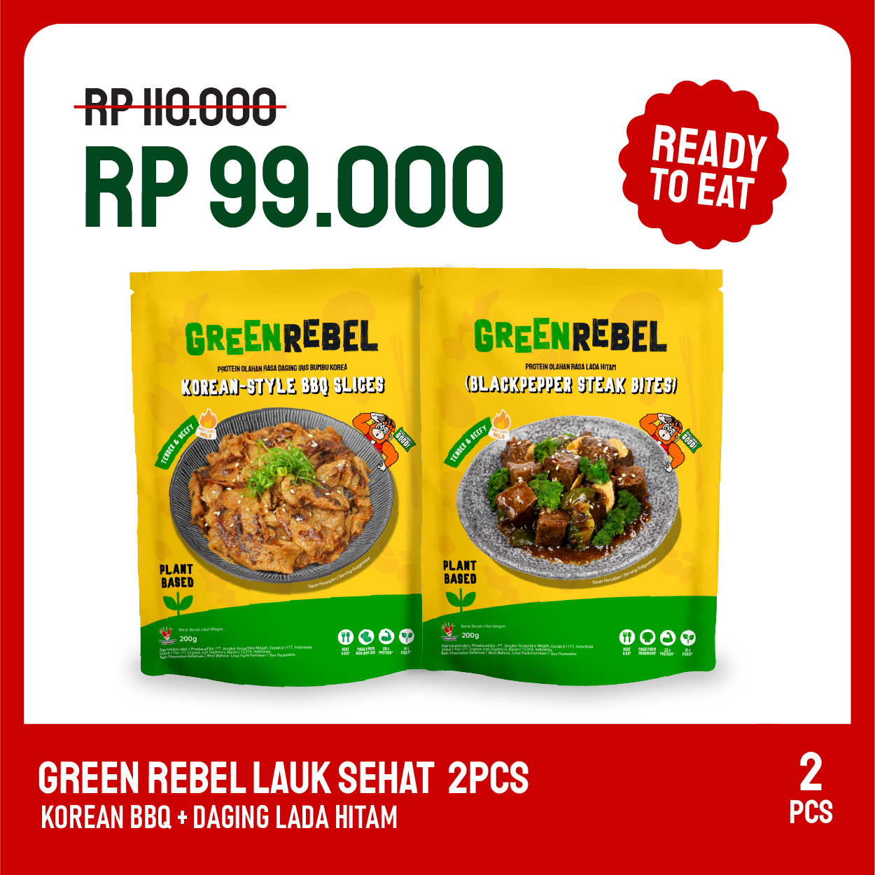 Paket Lebih Murah Green Rebel 2 Pcs - Lauk Sehat | Siap Makan | Ready To Eat