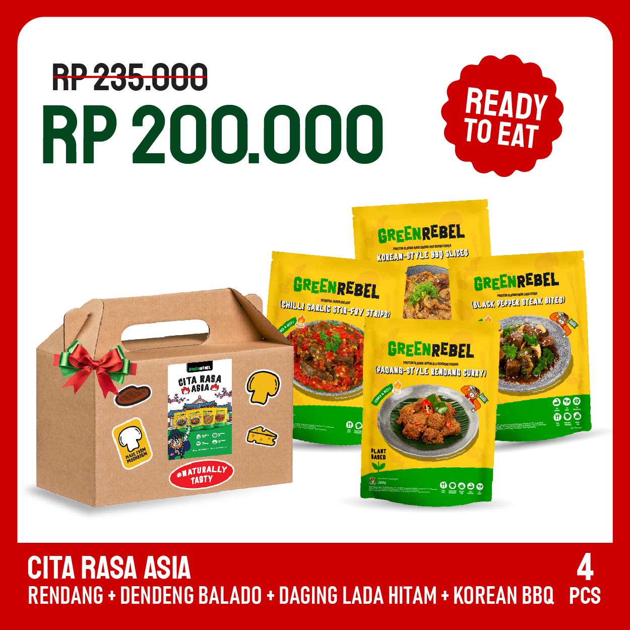 Hampers Sehat Green Rebel Cita Rasa Asia Gift Set - Lauk Sehat | Siap Makan | Ready To Eat