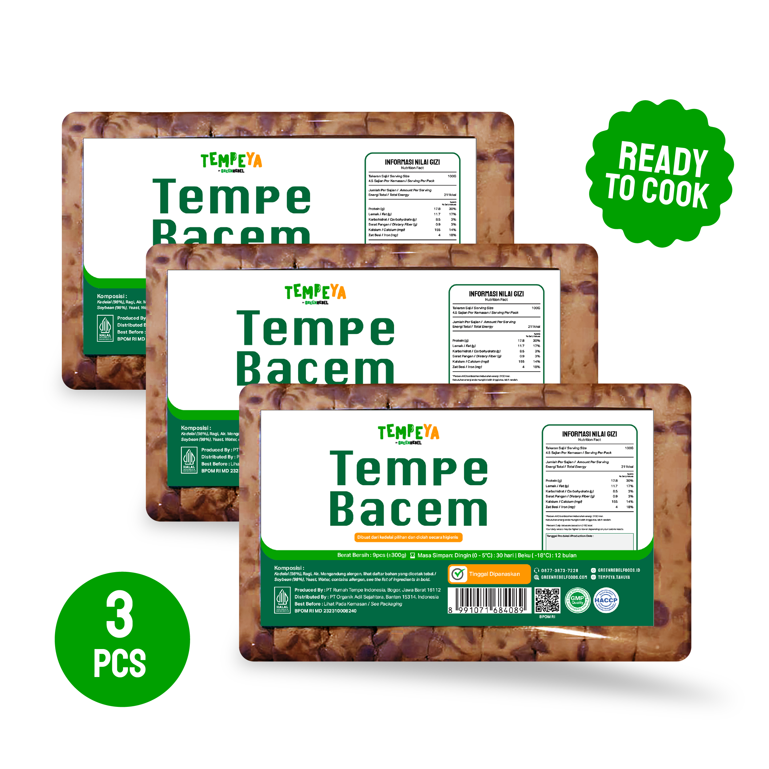 Paket Tempe Bacem Siap Goreng 3 pcs