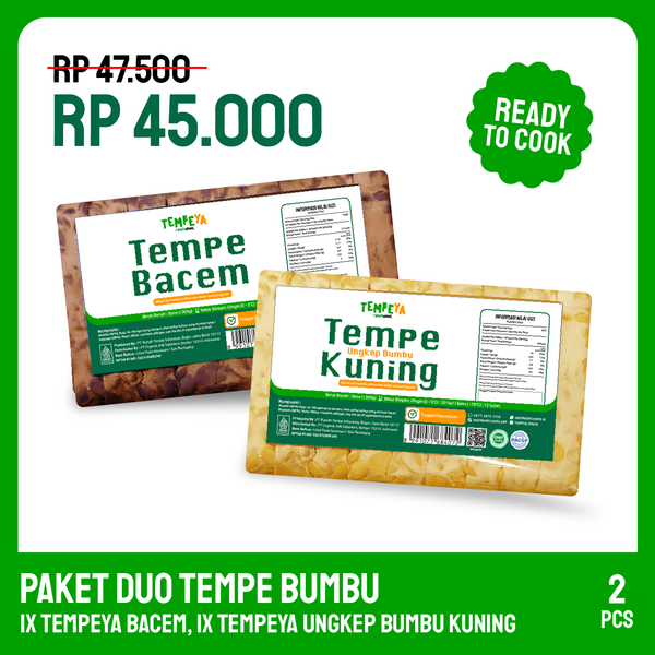 Paket Duo Tempe Bumbu Siap Masak | Tempe Bacem & Tempe Ungkep Bumbu Kuning | Tempeya
