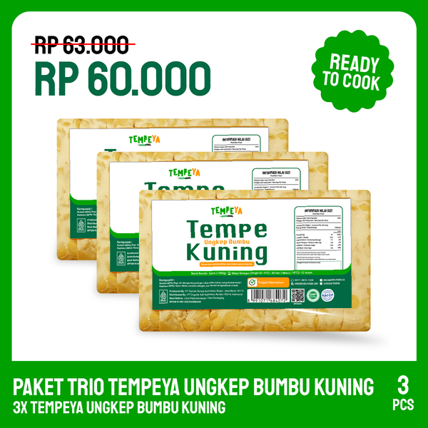 Paket Tempe Ungkep Bumbu Kuning 3 pcs | Tempe Siap Masak Gurih Rempah | TempeYa