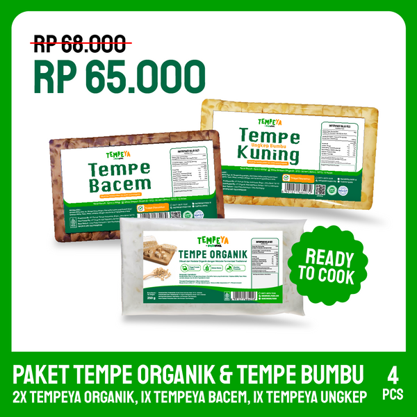 Paket Tempe Organik NON GMO & Tempe Bumbu Siap Masak | Tempe Bacem, Ungkep, Tempe Organik Premium