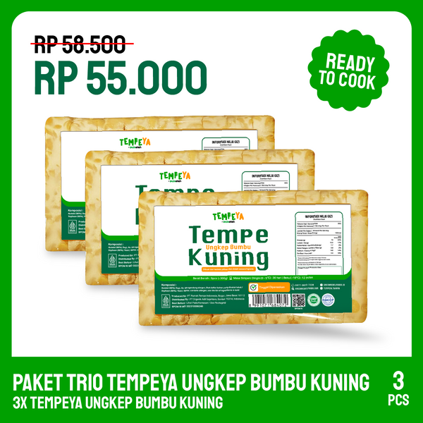 Paket Tempe Ungkep Bumbu Kuning 3 pcs | Tempe Siap Masak Gurih Rempah | TempeYa